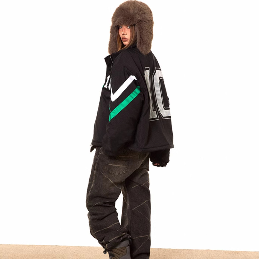 Contrast Striped Retro Puffer Coat