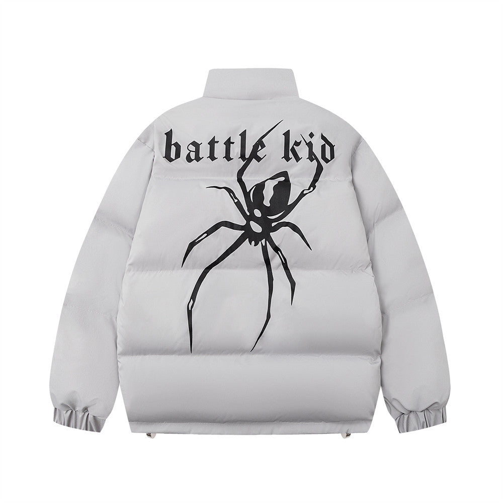 Dark Spider Print Stand Collar Bread Cotton Coat Jacket