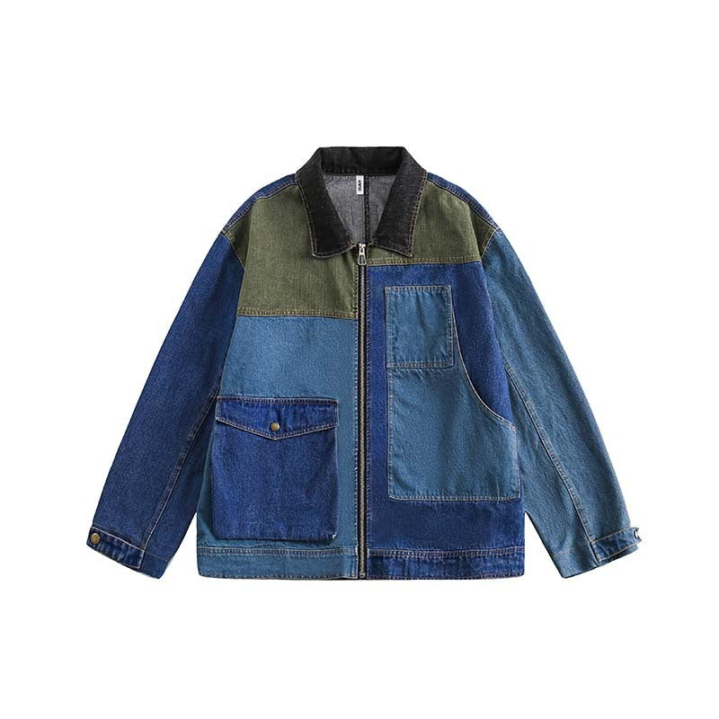 RustRebel Washed Distressed Patchwork Denim Jacket