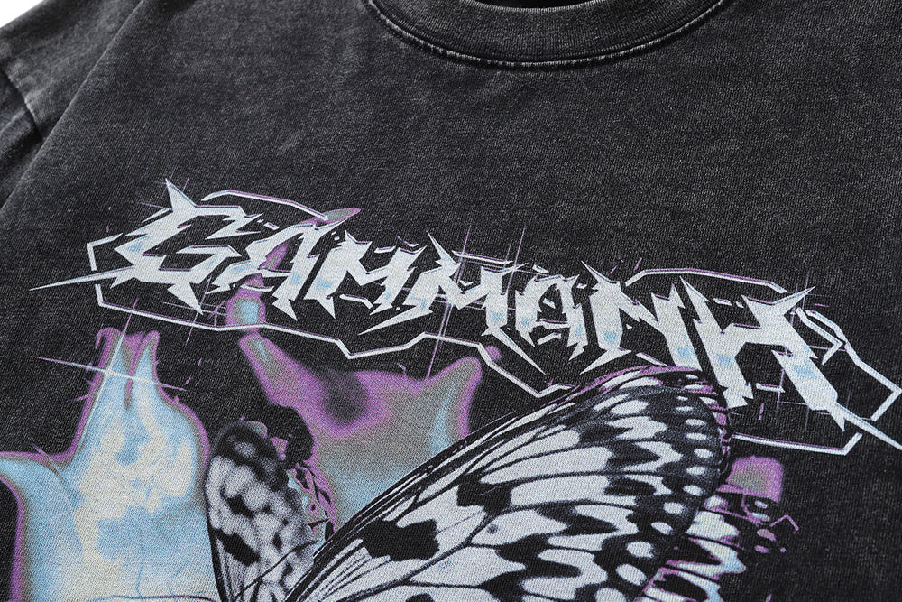 Noctura Vintage Washed Butterfly Long-Sleeve Tee