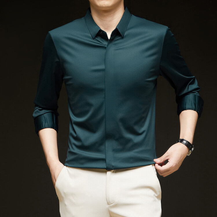Men's Seamless Ice-Silk Half-Sleeve Formal Shirt