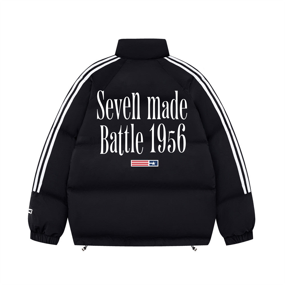 Printed Stand Collar Cotton-padded Coat Men