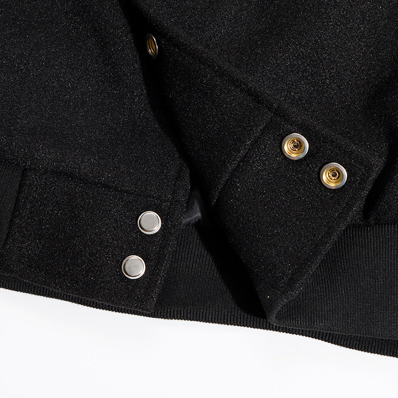 InfernoStitch Flame Embroidered Streetwear Varsity Jacket