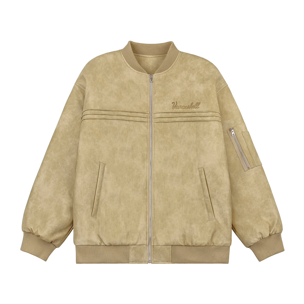 Men’s Embroidered Signature PU Leather Jacket