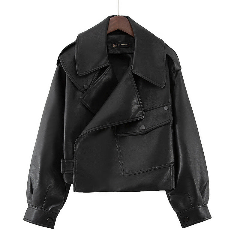 Men's Loose Cropped Leather Motorcycle Jacket