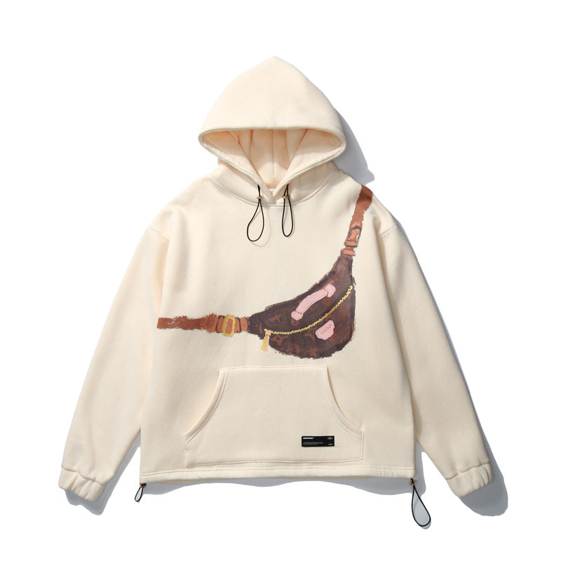 Hand-painted Oil Painting Single Chest Bag Printing Casual Hooded Plus Velvet Sweater