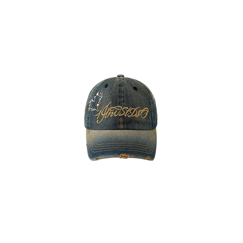 Embroidered Retro Crystal Denim Cap