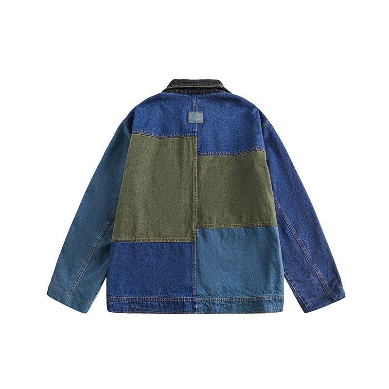RustRebel Washed Distressed Patchwork Denim Jacket