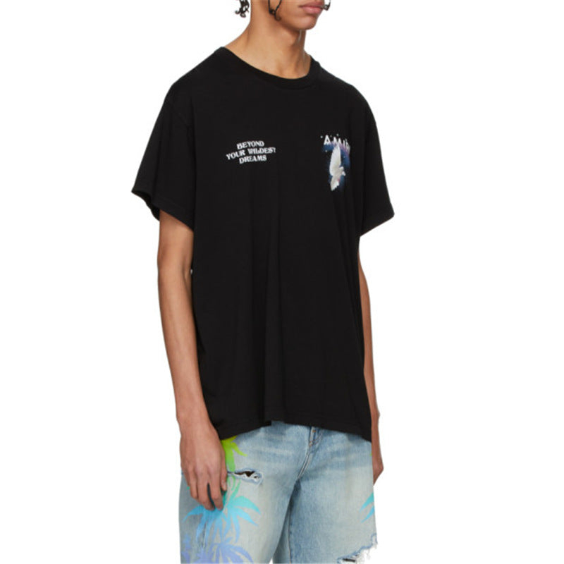 Rainbow Peace Dove Letter Print Short Sleeve T-Shirt