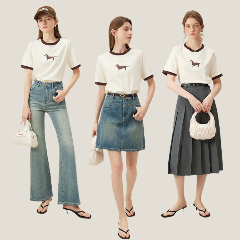 Retro Contrast Color Short-Sleeve T-Shirt