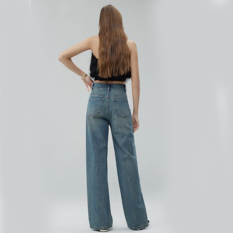Women’s Retro High-Waist Distressed Wide-Leg Mop Pants