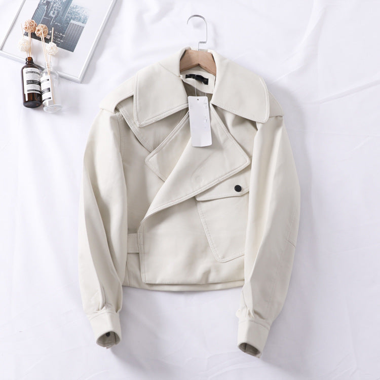 Men's Loose Cropped Leather Motorcycle Jacket