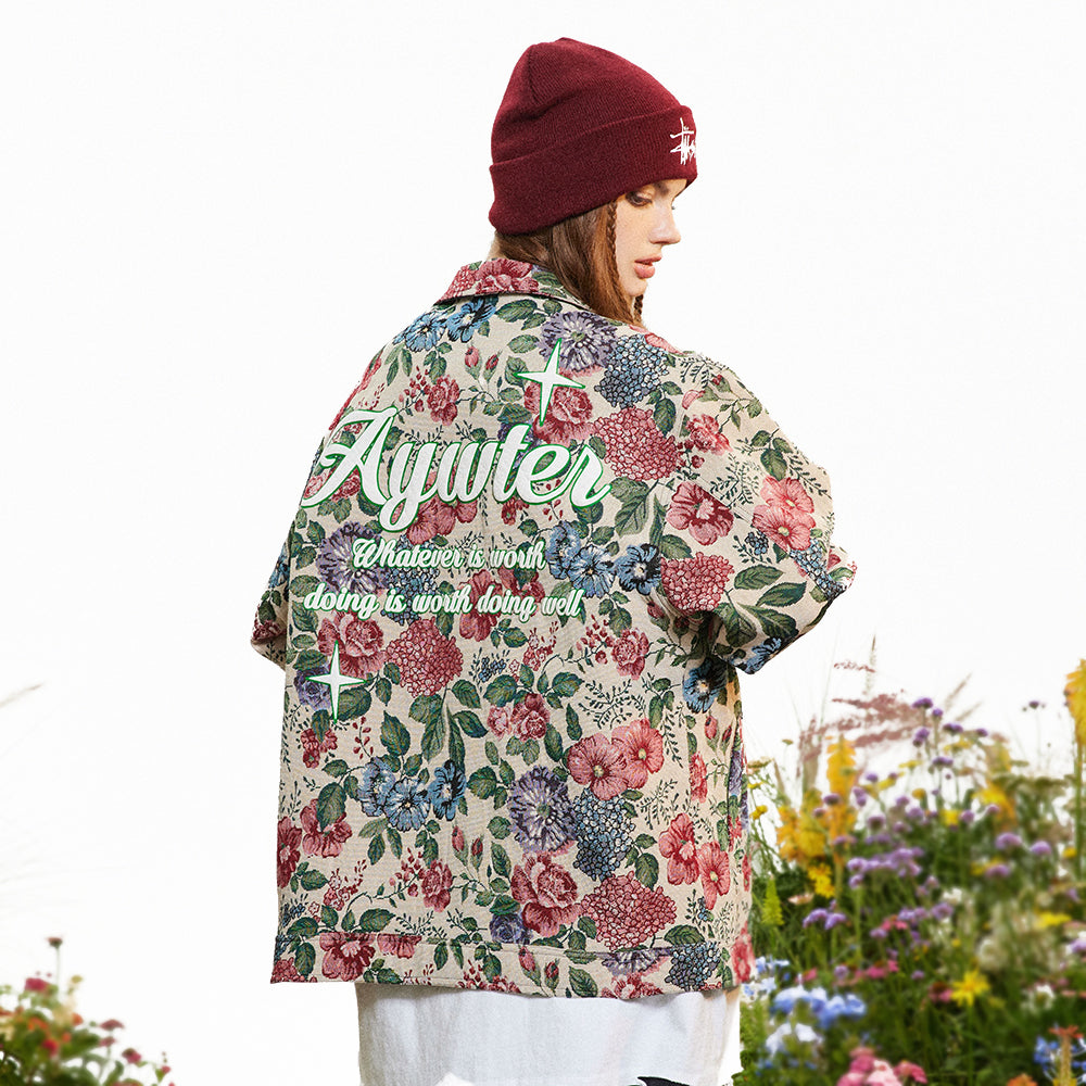 American Retro Yarn-Dyed Floral Baggy Jacket