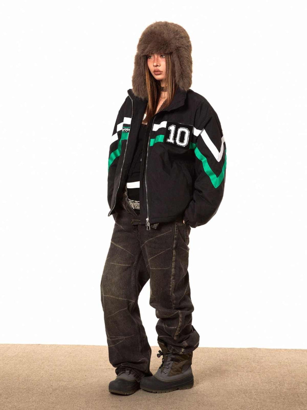 Contrast Striped Retro Puffer Coat