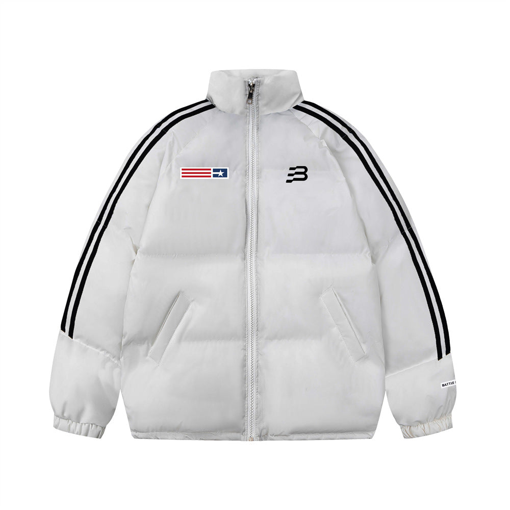 Printed Stand Collar Cotton-padded Coat Men