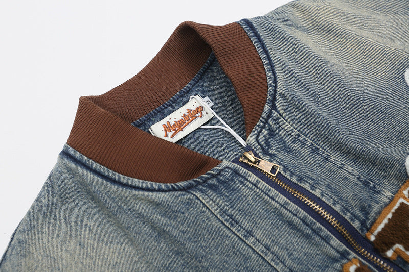 Embroidered Denim Baseball Jacket