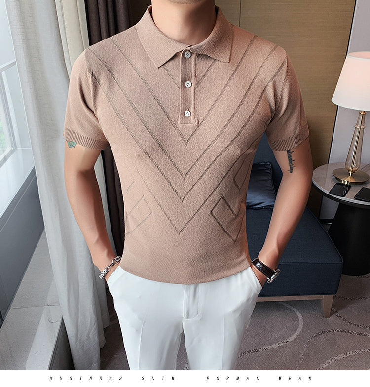 Men’s Striped Lapel T-Shirt