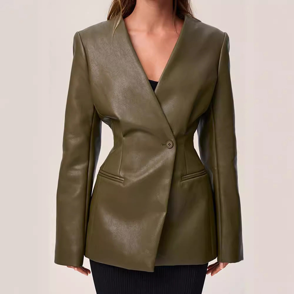 Luxury Green Leather Coat