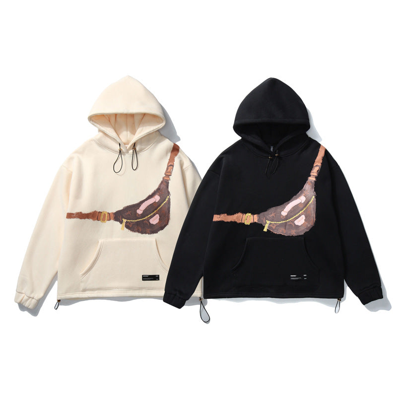 Hand-painted Oil Painting Single Chest Bag Printing Casual Hooded Plus Velvet Sweater