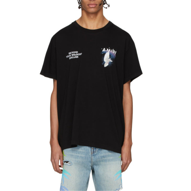 Rainbow Peace Dove Letter Print Short Sleeve T-Shirt