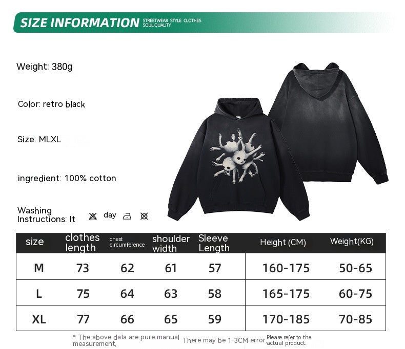 Monkey Wash Gradient Washing Digital Printing Men's Sweater Loose Hoodie