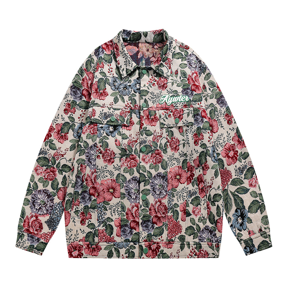 American Retro Yarn-Dyed Floral Baggy Jacket