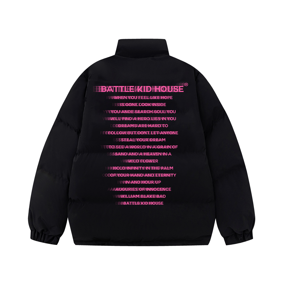 Printed Stand Collar Cotton-Padded Coat