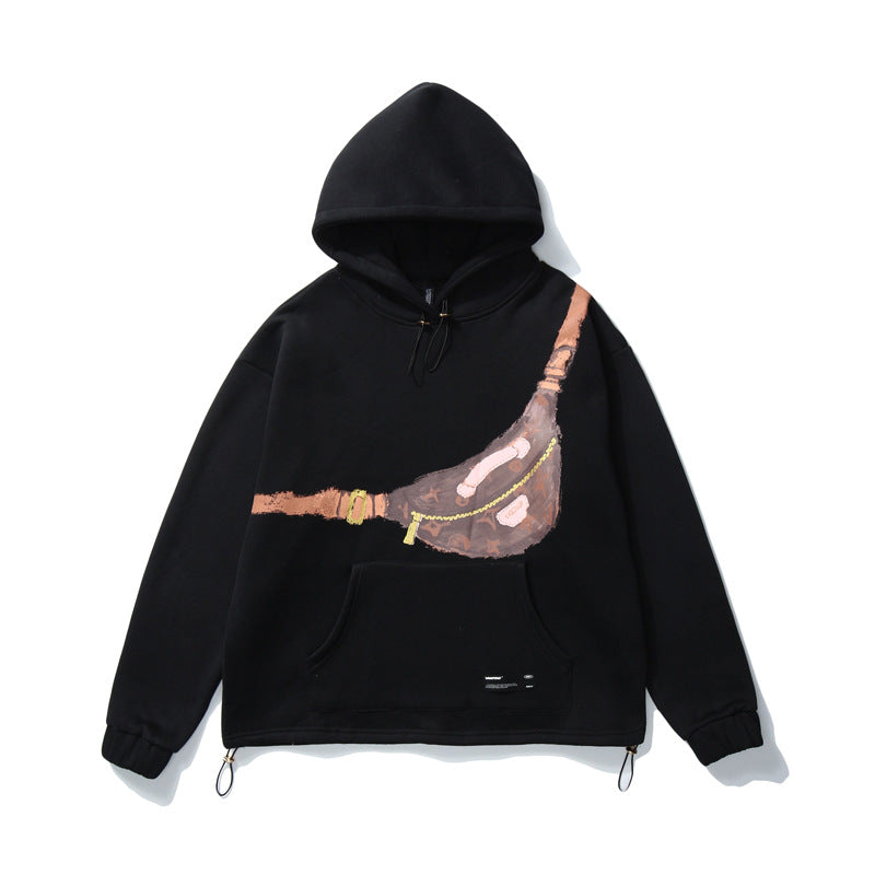 Hand-painted Oil Painting Single Chest Bag Printing Casual Hooded Plus Velvet Sweater