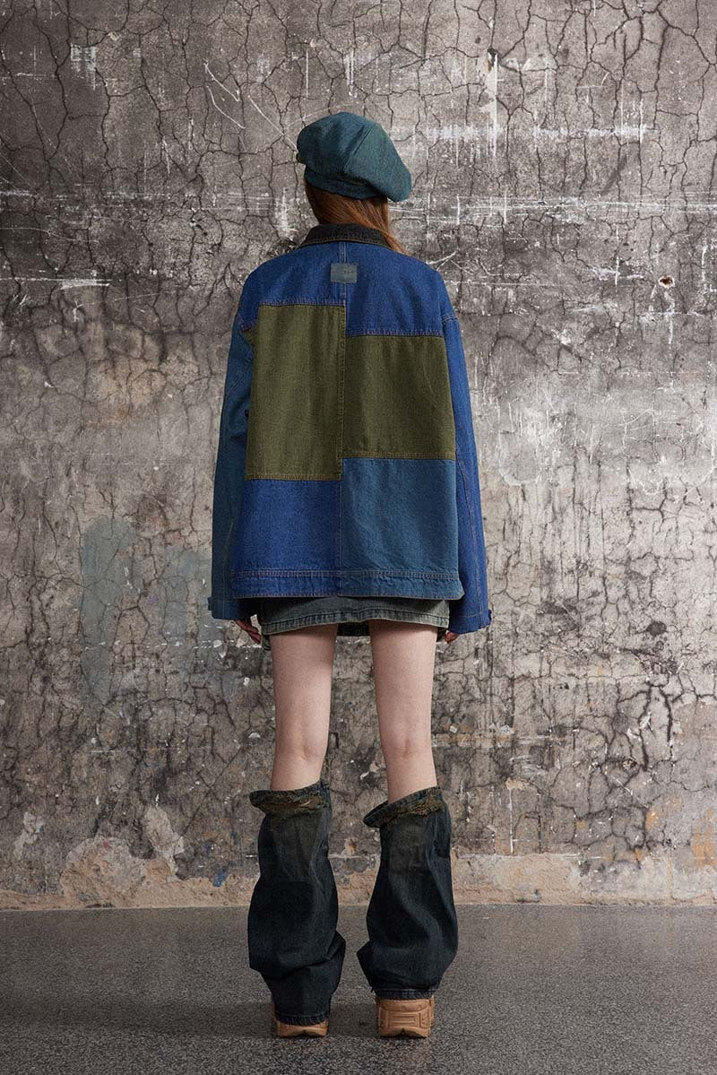 RustRebel Washed Distressed Patchwork Denim Jacket