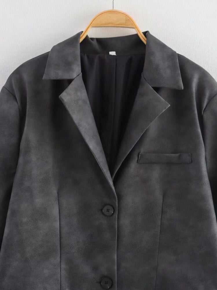 Premium Leather Single-Breasted Overcoat