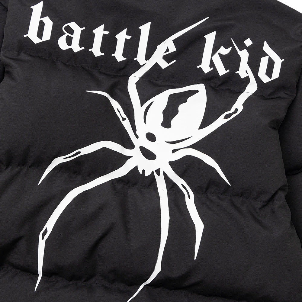 Dark Spider Print Stand Collar Bread Cotton Coat Jacket