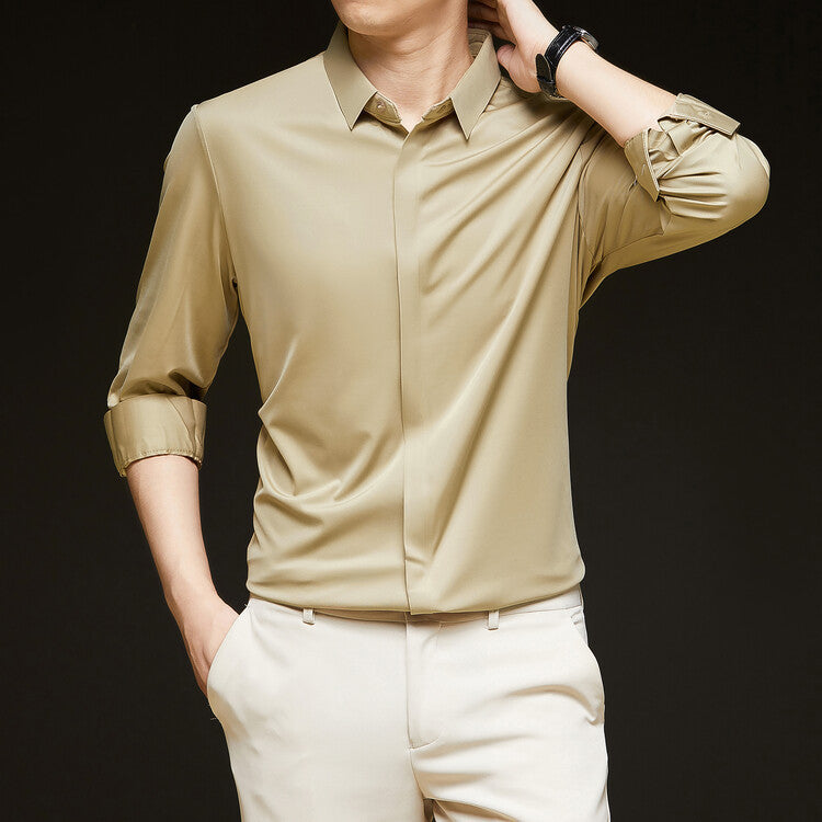 Men's Seamless Ice-Silk Half-Sleeve Formal Shirt
