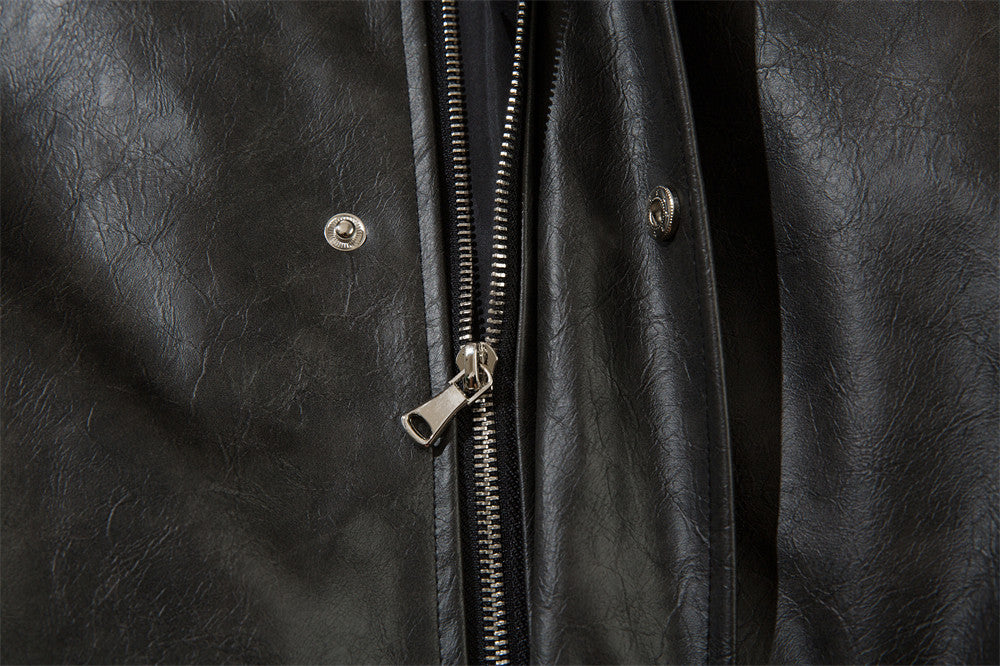 EuroAmer Embroidered Lapel Leather Coat