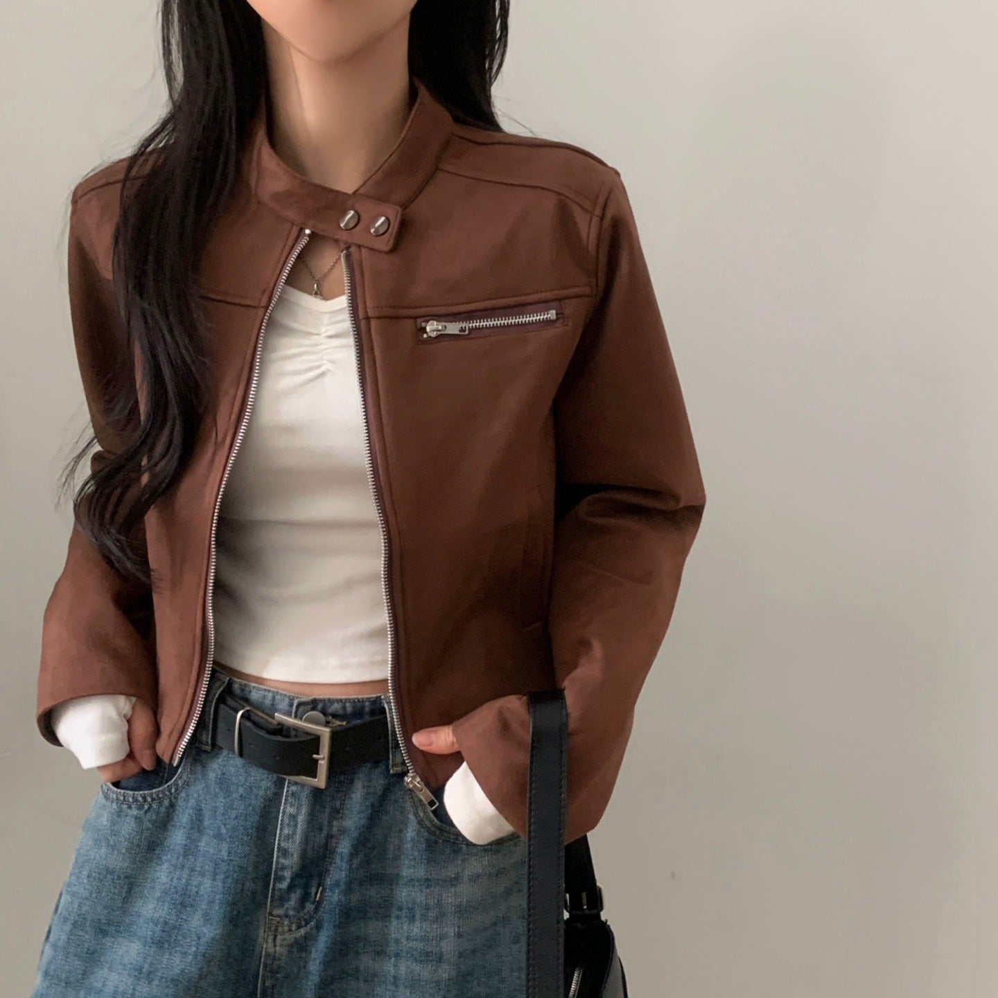 Suede Motorcycle Short Jacket