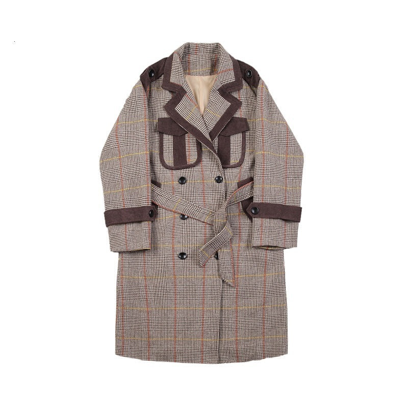 Striped wool and contrast woolen coat