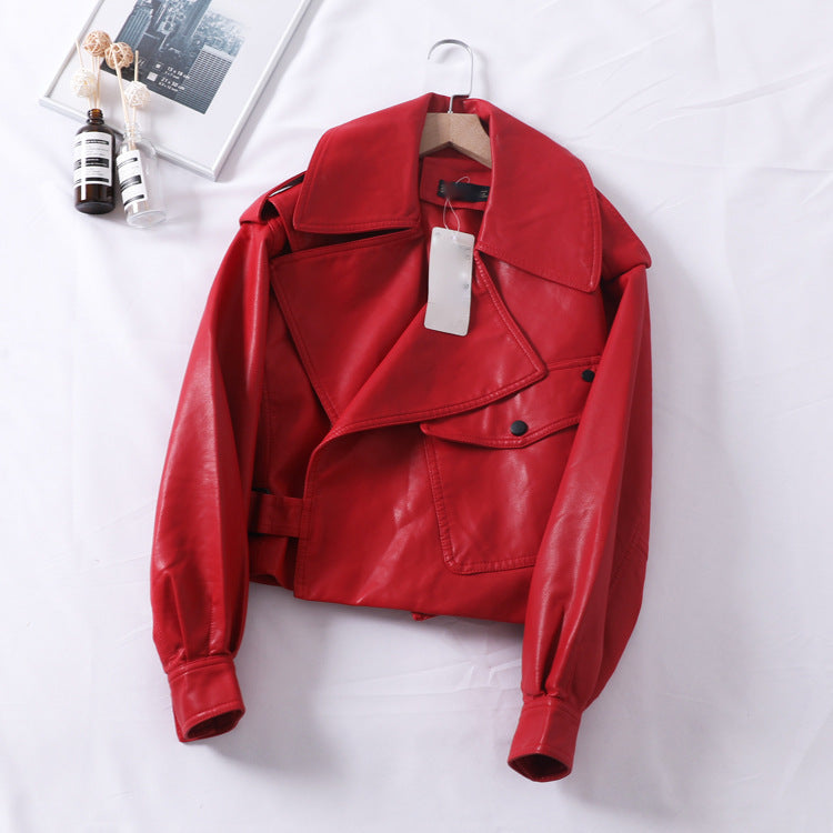 Men's Loose Cropped Leather Motorcycle Jacket