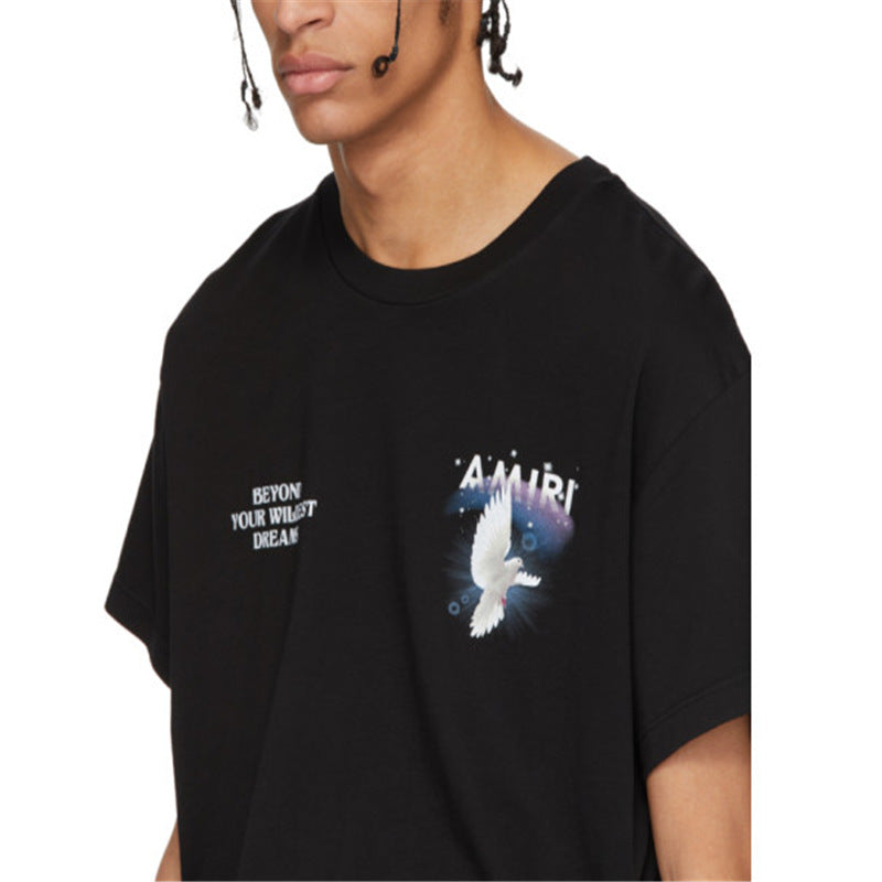 Rainbow Peace Dove Letter Print Short Sleeve T-Shirt