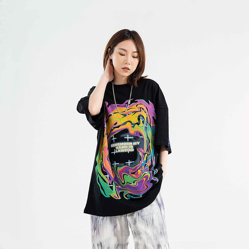 AquaFlow Liquid Print Oversized Tee