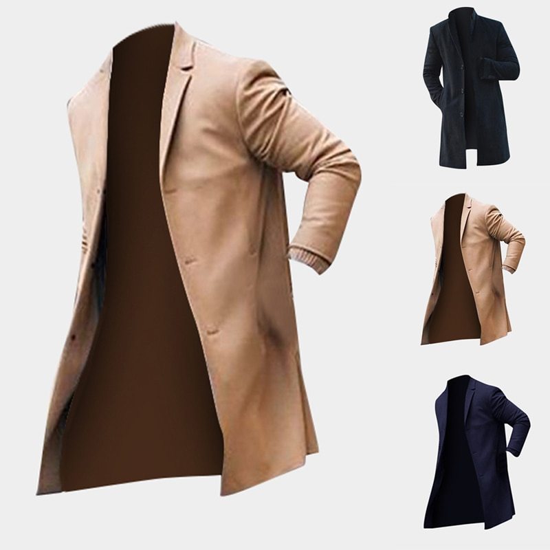 Fashion Winter Men's Trench Long Jackets Coats Overcoat Classic Jackets Solid Slim Fit Outwear Hombre Men Clothes