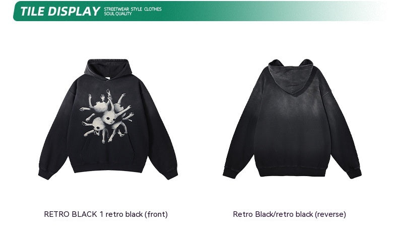 Monkey Wash Gradient Washing Digital Printing Men's Sweater Loose Hoodie