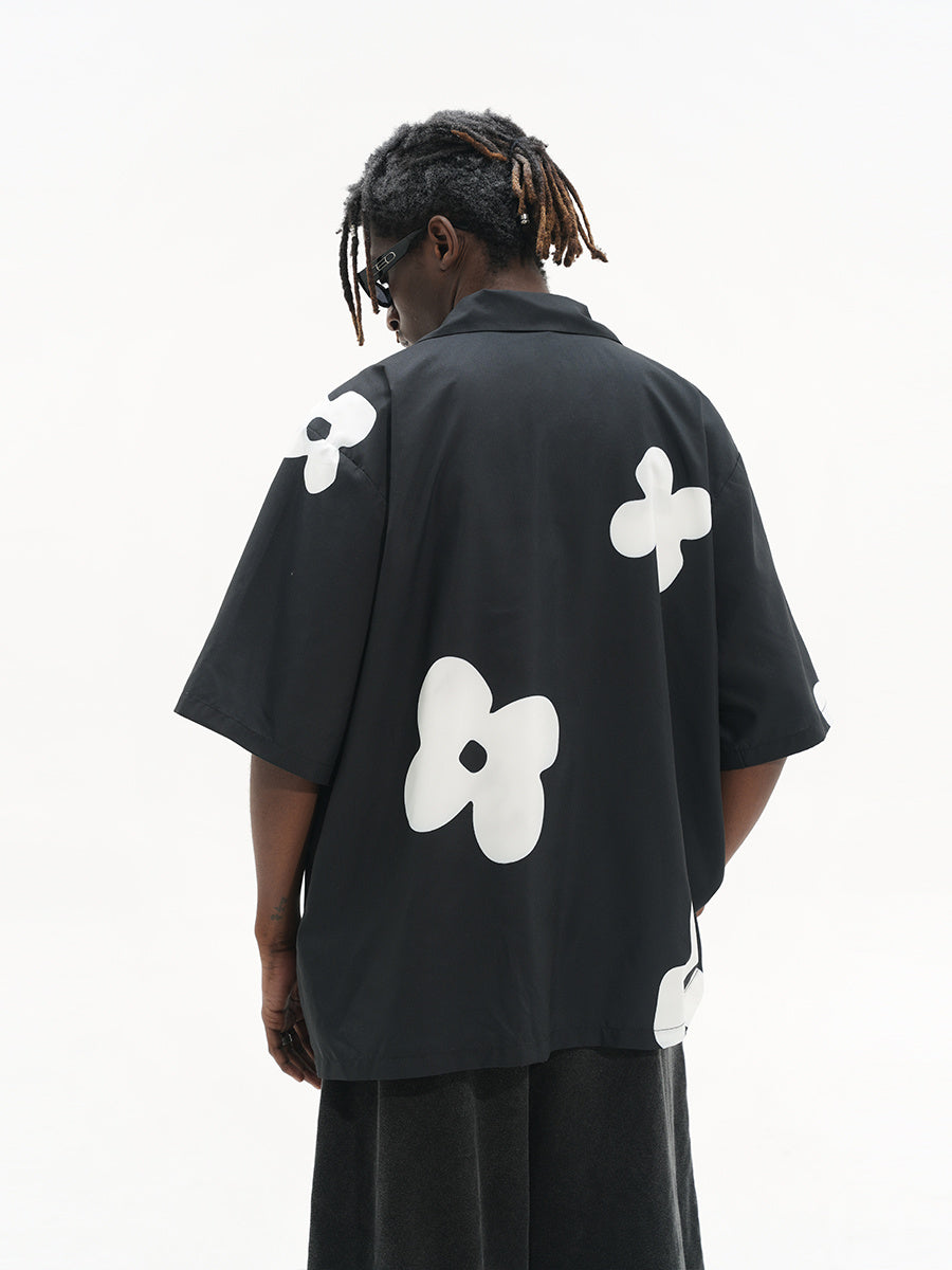 Hand-Sketched Floral Cuban Collar Shirt