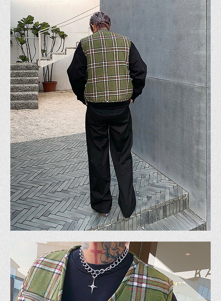 Green plaid hip-hop cardigan jacket