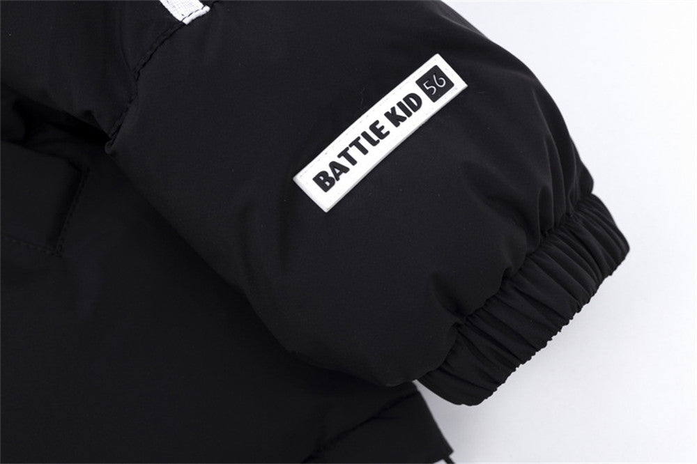 Printed Stand Collar Cotton-padded Coat Men