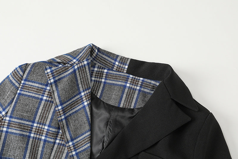 Button-stitched check suit