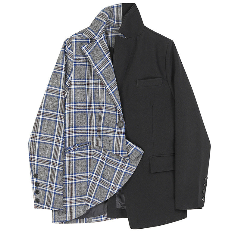 Button-stitched check suit