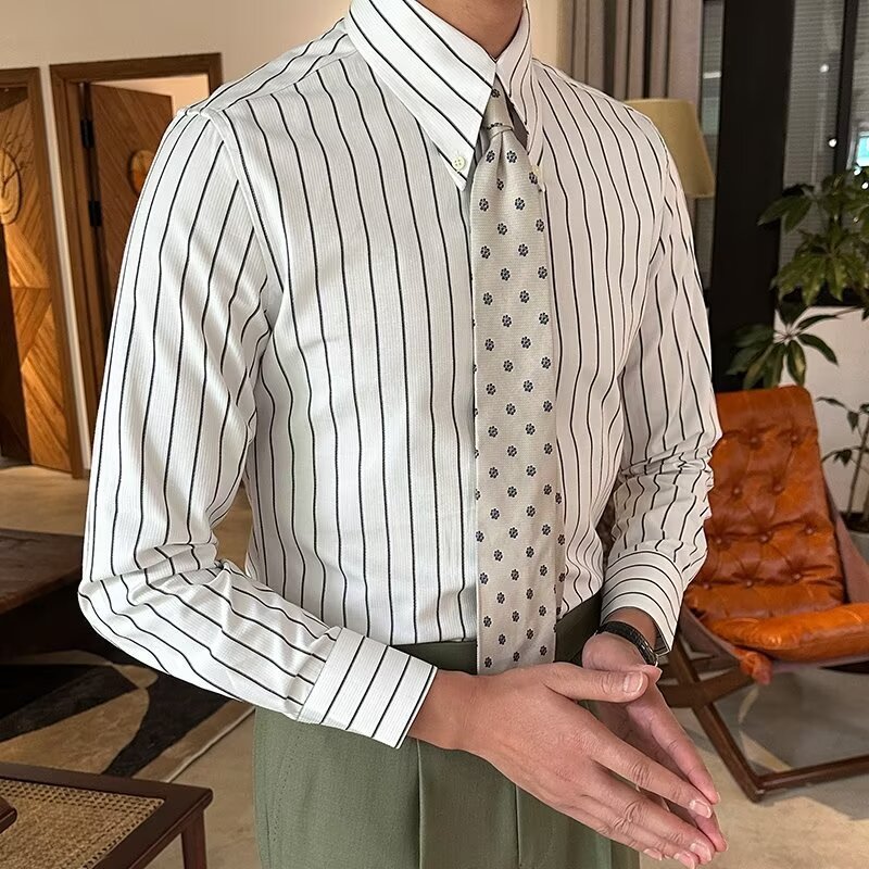 Men's Vintage Stripe Slim-Fit Long Sleeve Shirt