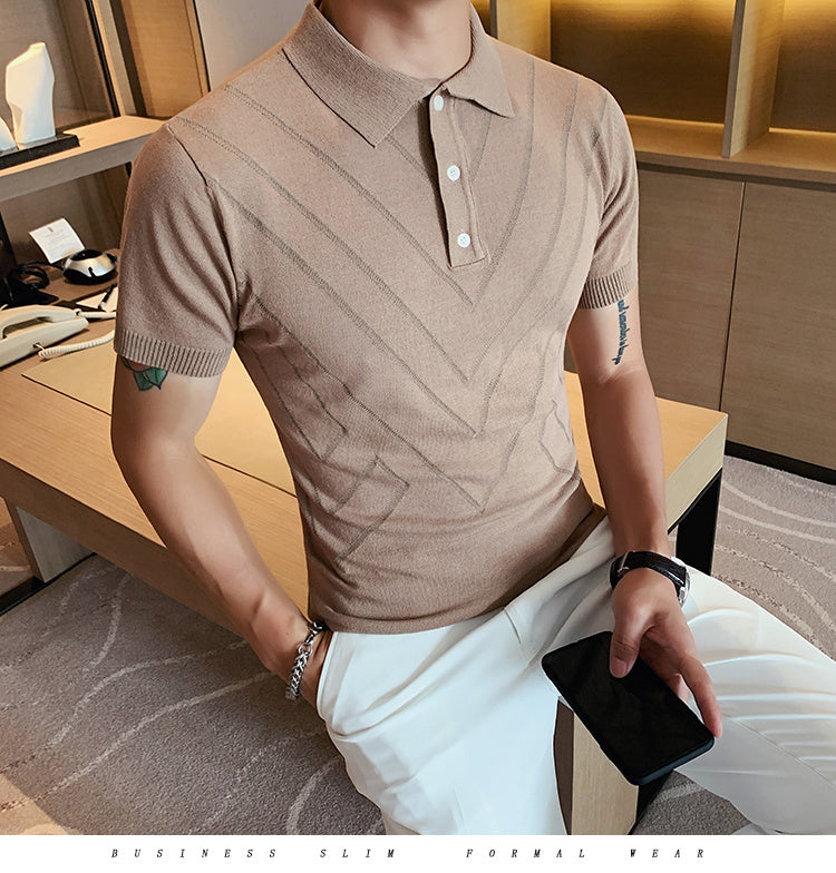 Men’s Striped Lapel T-Shirt