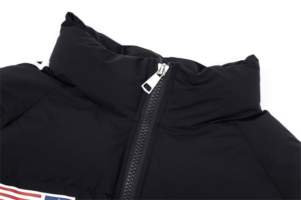 Printed Stand Collar Cotton-padded Coat Men