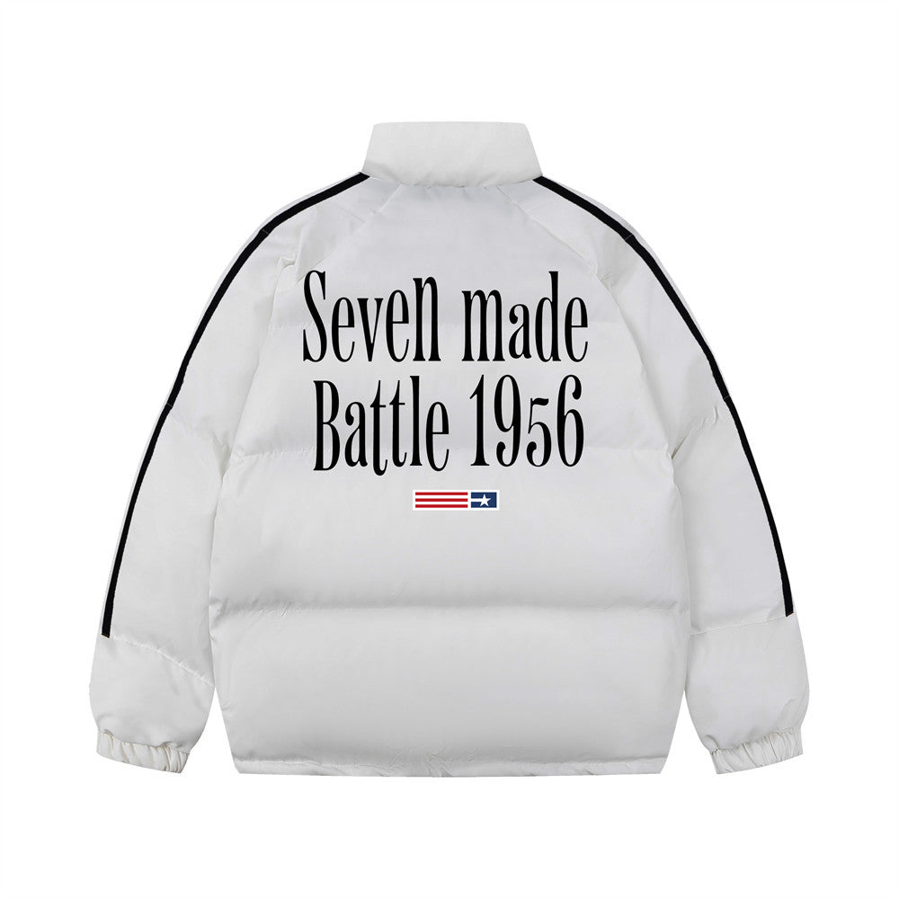 Printed Stand Collar Cotton-padded Coat Men