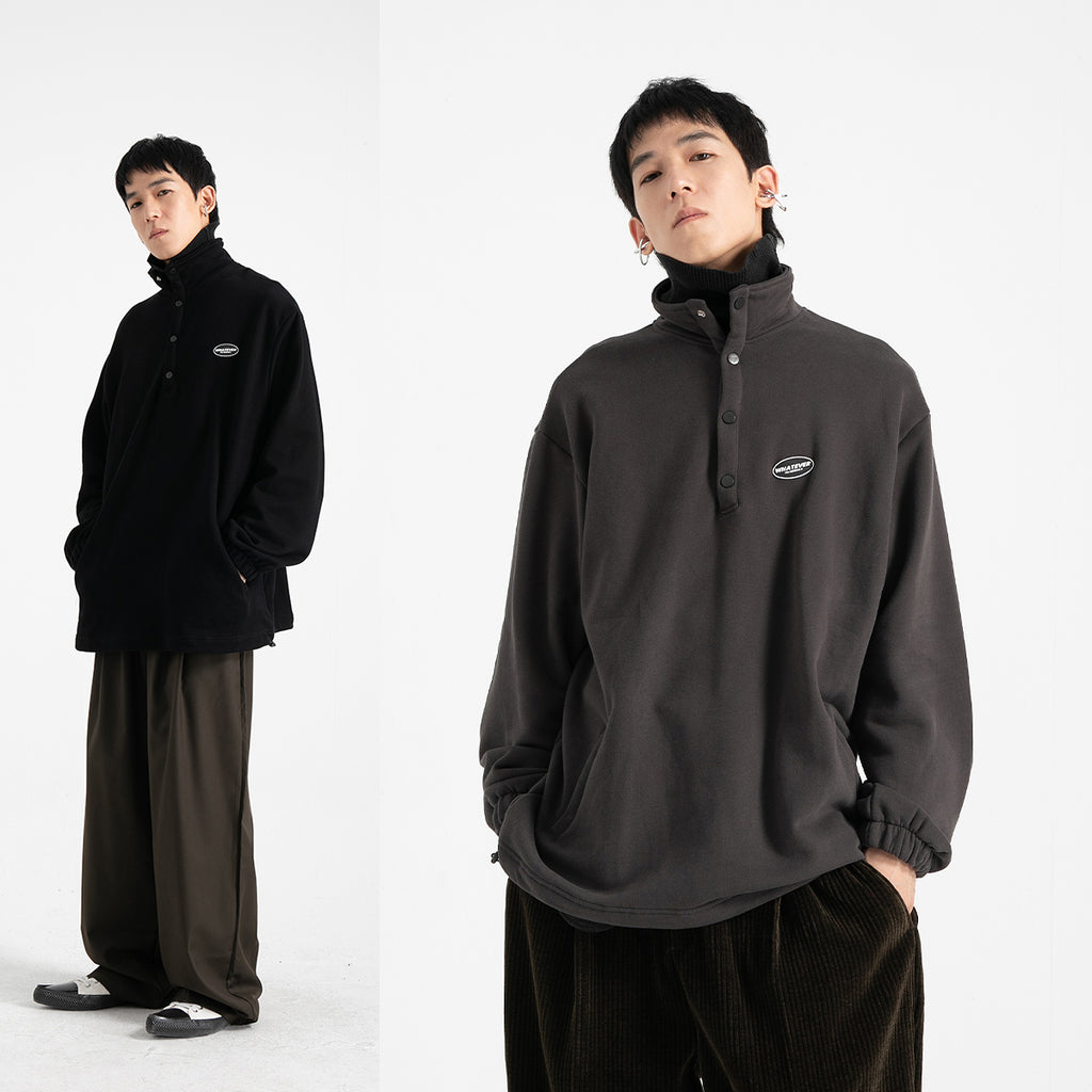 Retro Stand Collar Plus Velvet Pullover Sweater